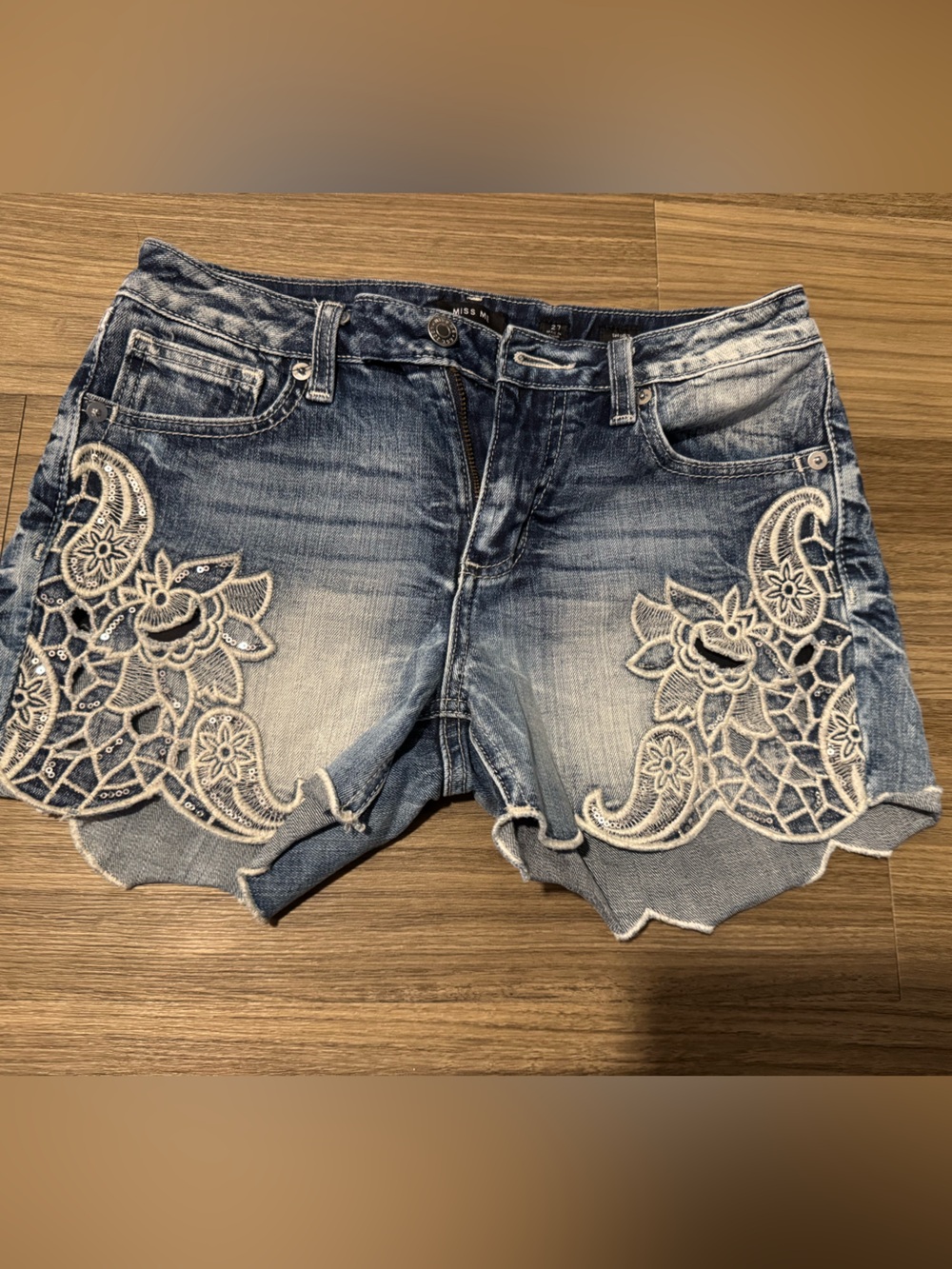 Miss Me Washed Light Blue Denim Cutoff Shorts - Picture 3 of 7